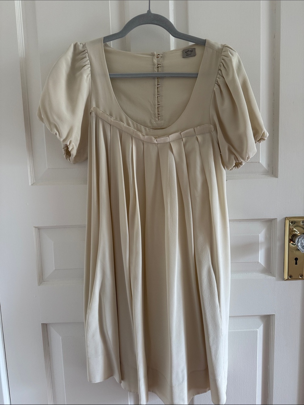 Wilfred Cream Pleated Mini Dress with Puff Sleeves